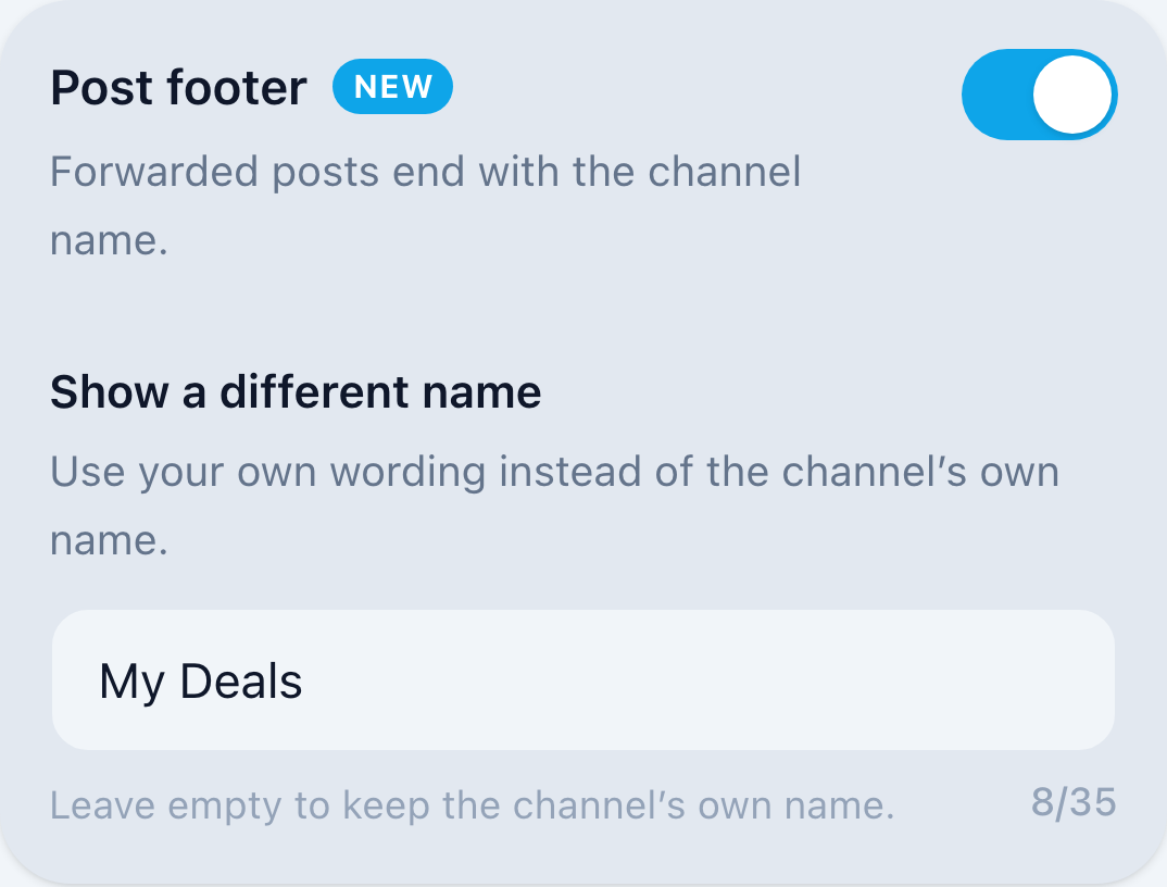 Post footer setting in the forwarding rule editor